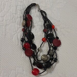 Elegant Red and Black Beaded Necklace